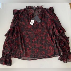 NWT Rails Nicolette Dark Azalea Floral Ruffle Blouse — Size S